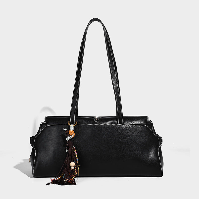 Sort skuldertaske til damer i baguette-stil