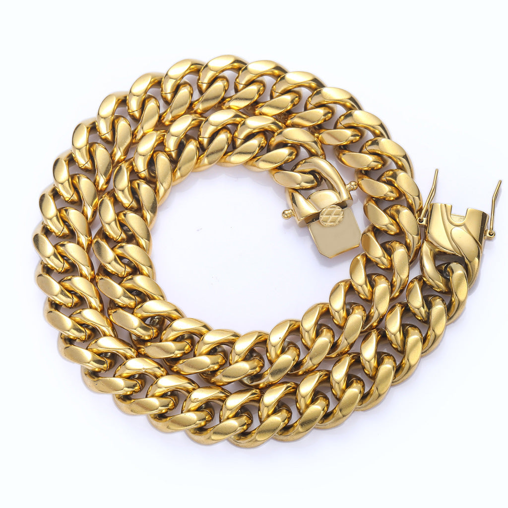 Guldfarvet Cuban-halskæde – 14 mm, 61 cm