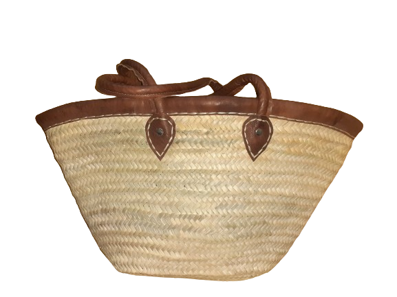 Capazo de paja y asas de cuero