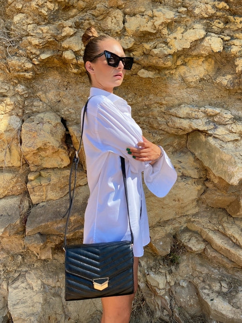 Sort quiltet crossbody-taske til damer