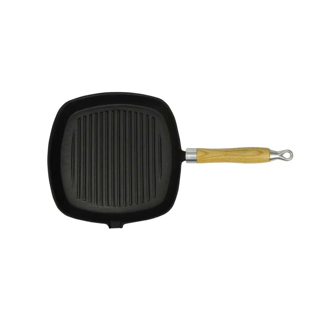 Grillpande I Støbejern Med Træhåndtag 20X20 Cm