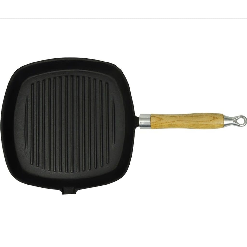 Grillpande I Støbejern Med Træhåndtag 20X20 Cm