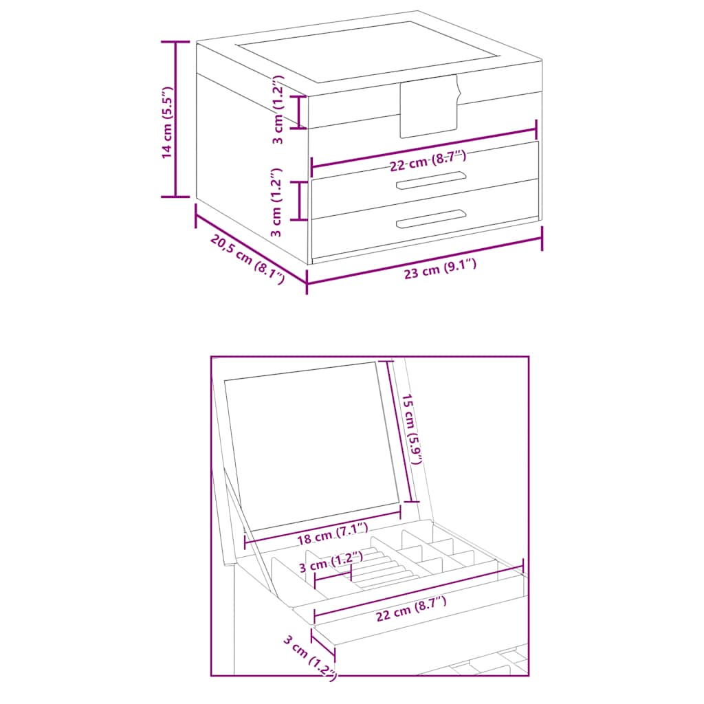 Smykkeskrin 3-Lags 23X20,5X14 Cm Hvid