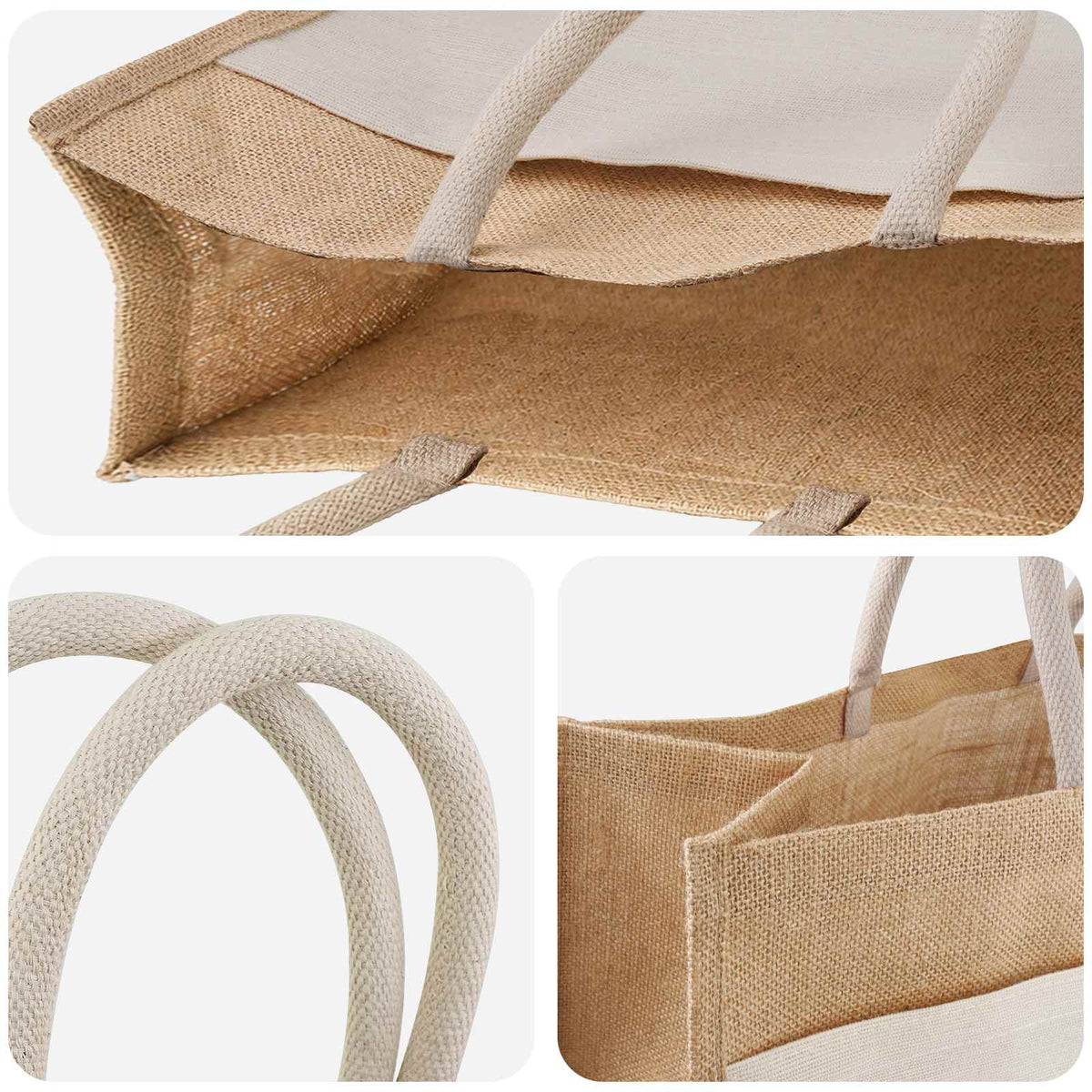 Jute Håndtasker Med Lomme 10 Natur Og Hvid