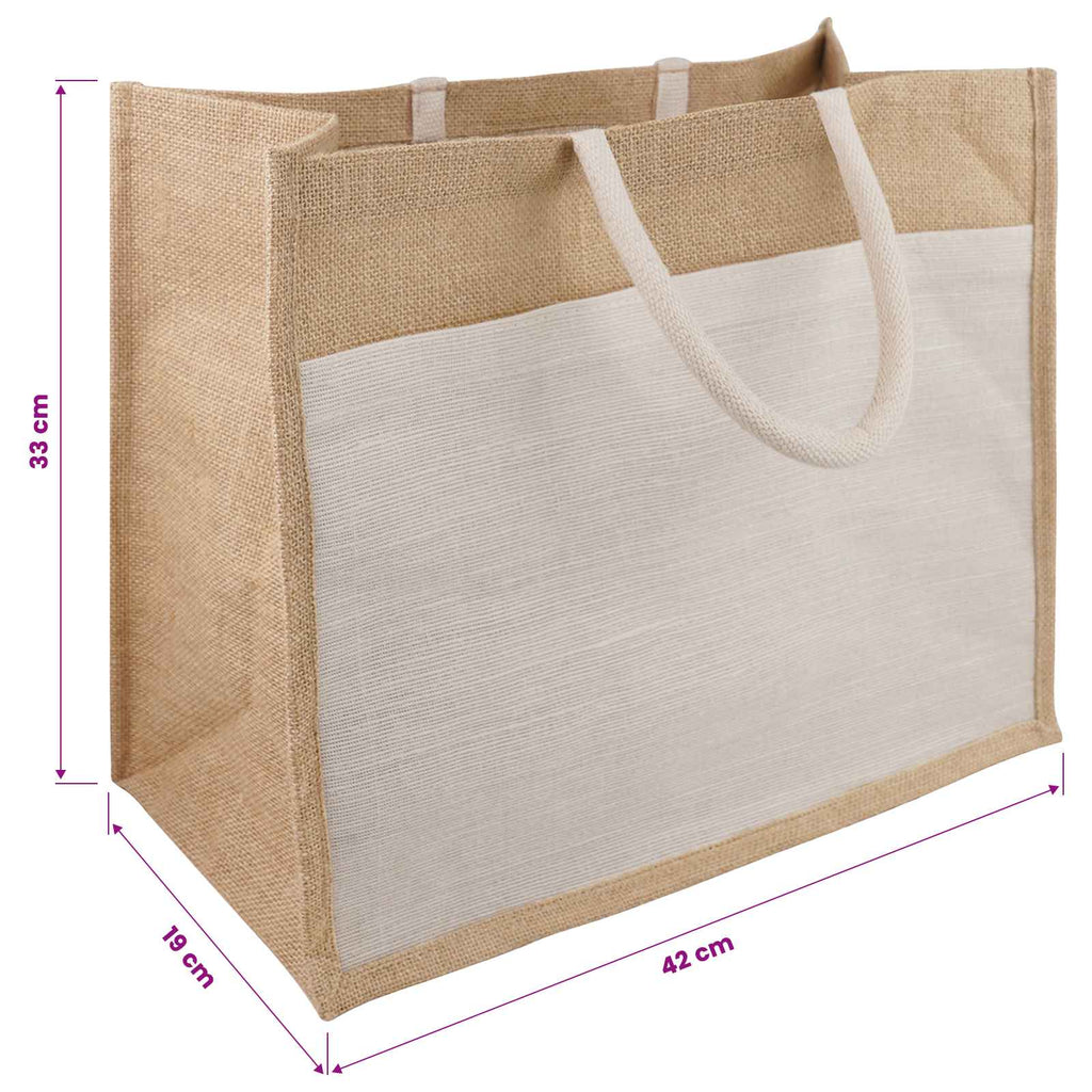 Jute Håndtasker Med Lomme 10 Natur Og Hvid