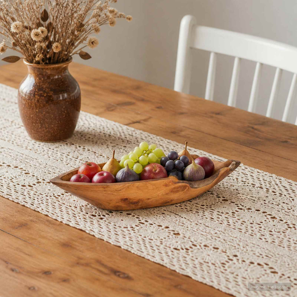 Frugtskål Jepara Teakbrun 61 X 21 X 11 Cm Massiv Teaktræ