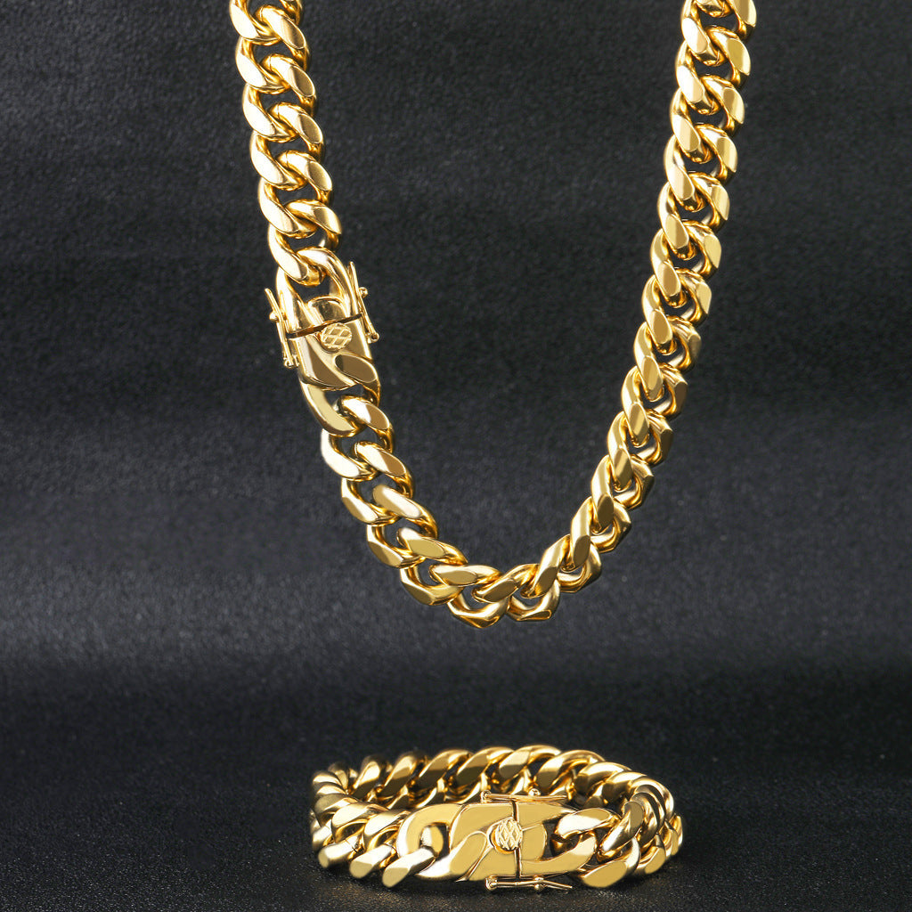 Guldfarvet Cuban-halskæde – 14 mm, 61 cm