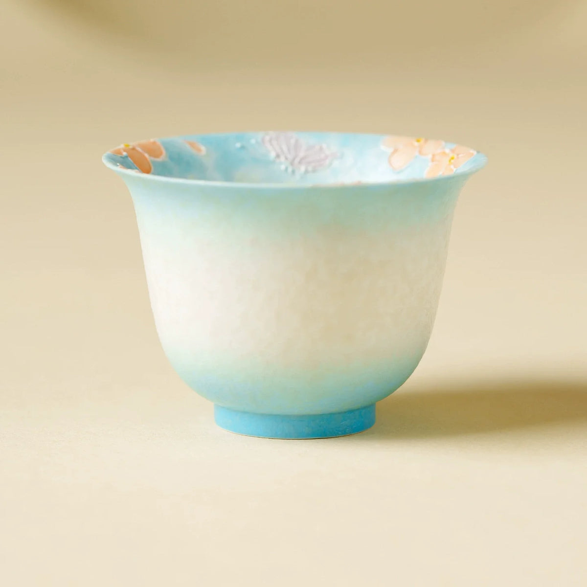 Hand-Painted Flared Rim Tea Cup – 70ml Reverse-Lip Ceramic Tasting Cup with Gift Box