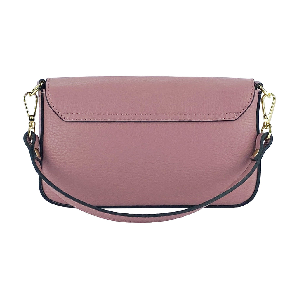 RB1023AZ | Small Shoulder Bag with Removable Chain Strap in Genuine Leather Made in Italy. Flap Closure. Shiny Gold metal hardware - Antique Pink color - Dimensions: 22 x 12 x 3 cm.