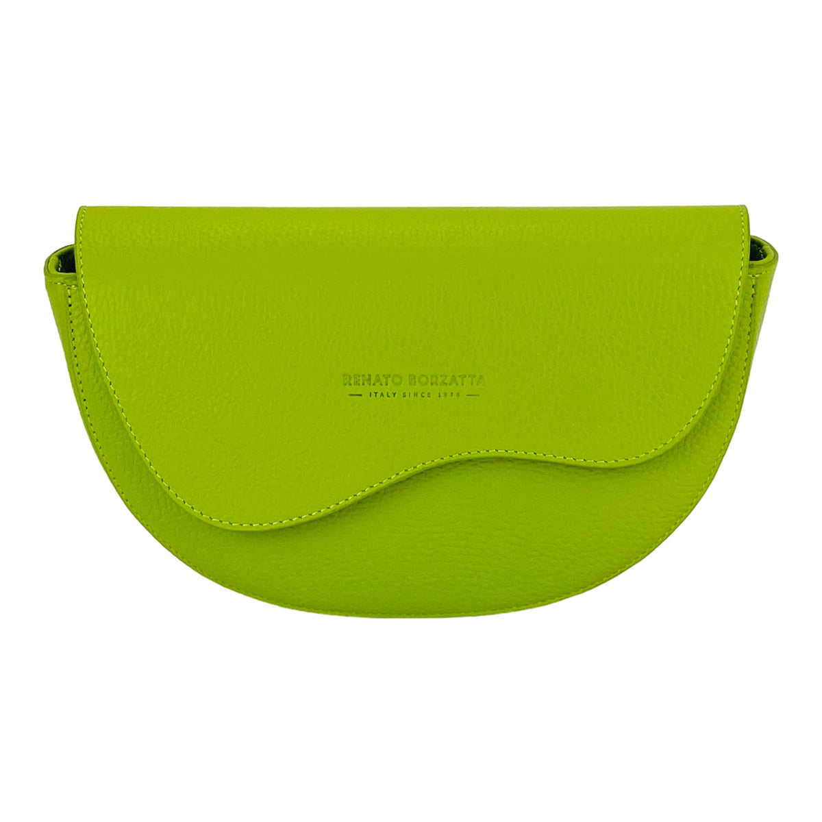 RB1027AD | Women's Rounded Bandolier Bag in Genuine Leather Made in Italy. Removable and adjustable leather shoulder strap. Polished Nickel hardware - Lime color - Dimensions: 25 x 15 x 9 cm.