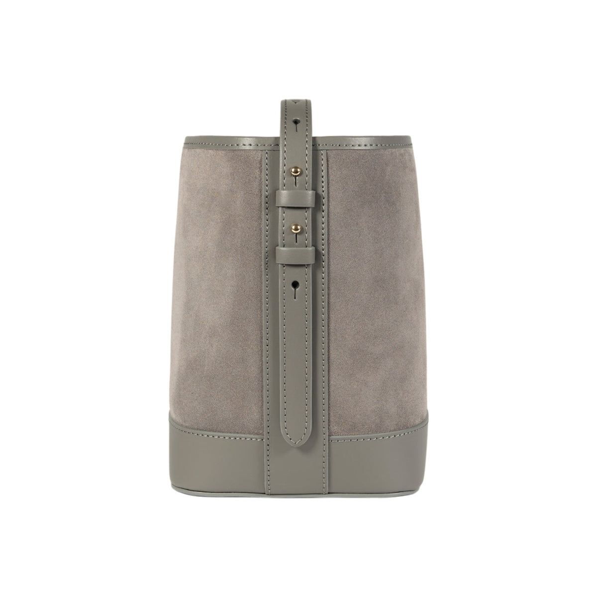 RB1031F | BRENDA Genuine Leather Women's Bucket Bag Made in Italy. Shiny Gold metal hardware - Grey color - Dimensions: 25 x 23.5 x 17 cm.