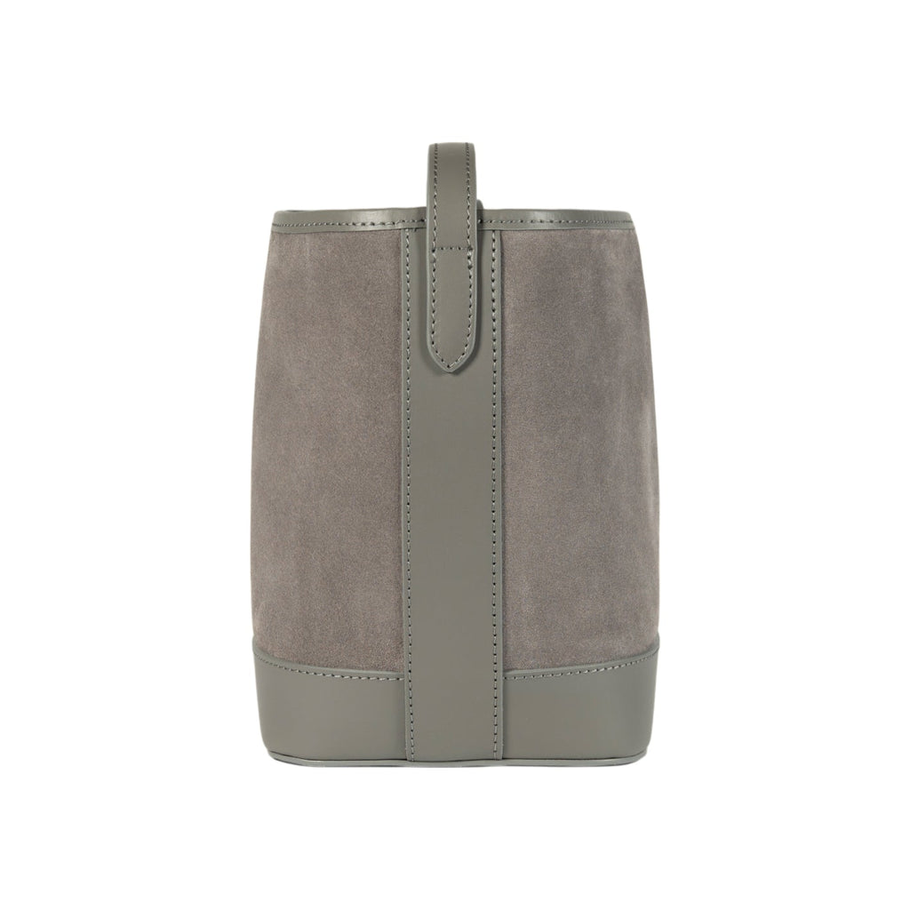 RB1031F | BRENDA Genuine Leather Women's Bucket Bag Made in Italy. Shiny Gold metal hardware - Grey color - Dimensions: 25 x 23.5 x 17 cm.