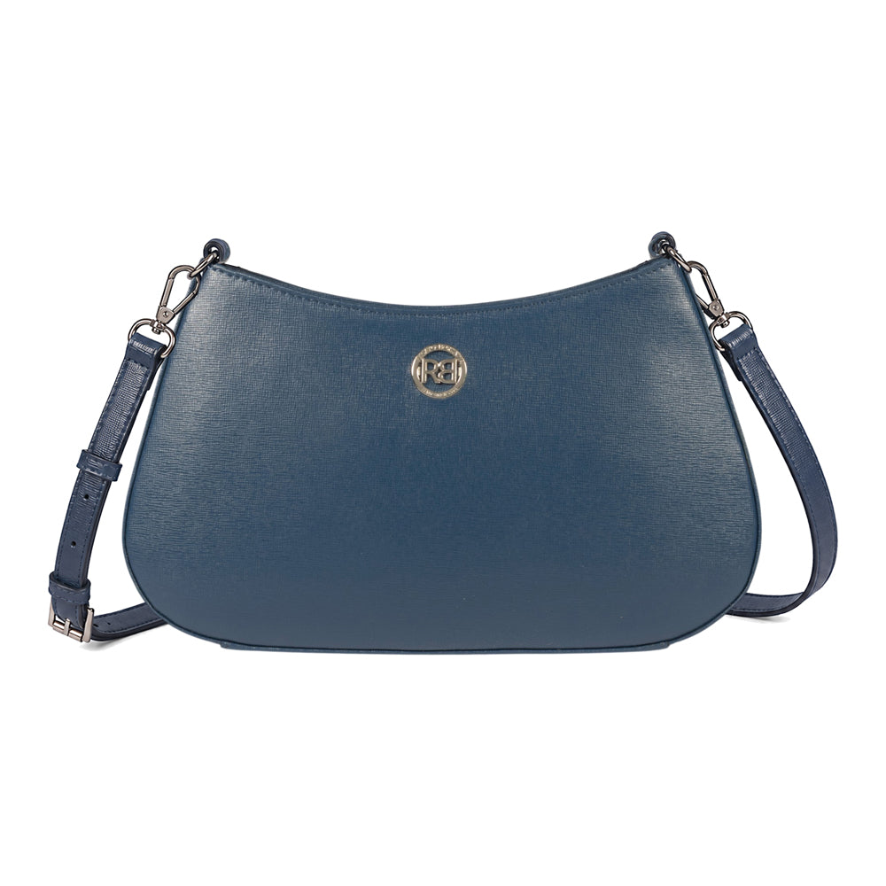 RB1036D | LARA Women's Hobo Bag in Genuine Saffiano Leather Made in Italy. Color: Blue