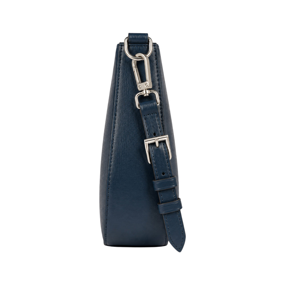 RB1036D | LARA Women's Hobo Bag in Genuine Saffiano Leather Made in Italy. Color: Blue