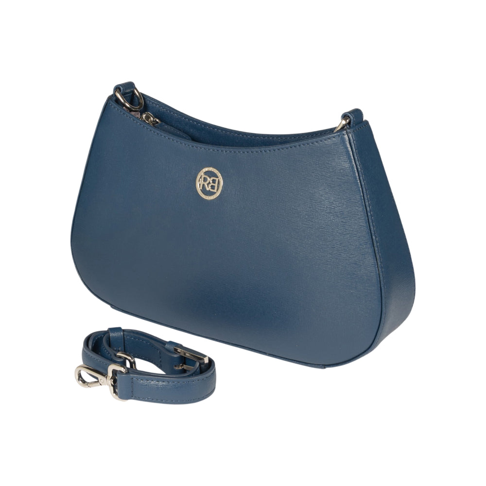 RB1036D | LARA Women's Hobo Bag in Genuine Saffiano Leather Made in Italy. Color: Blue