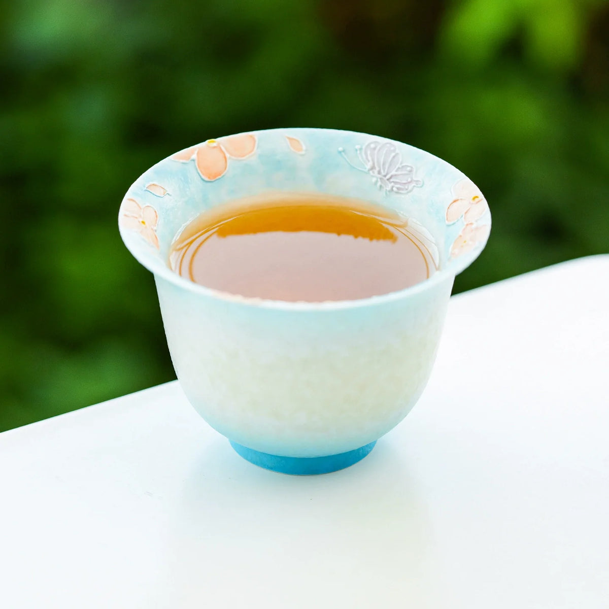 Hand-Painted Flared Rim Tea Cup – 70ml Reverse-Lip Ceramic Tasting Cup with Gift Box