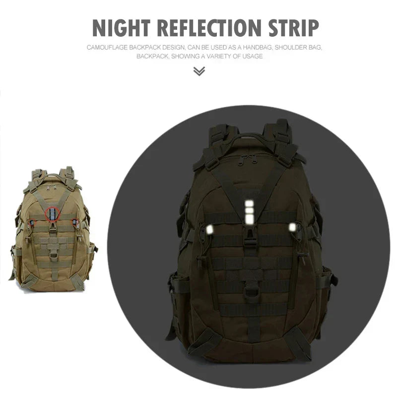 40L Tactical Camping Backpack Waterproof Molle Khaki