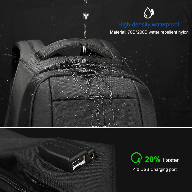 Stor tyverisikret rygsæk med USB-port - sort