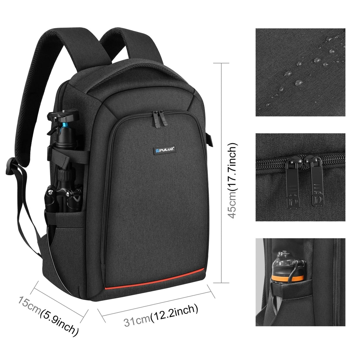 Dual Shoulder Camera Backpack with Rain Cover Black