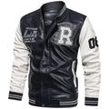 Men's PU Leather Moto Jacket (WHITE)(XL)