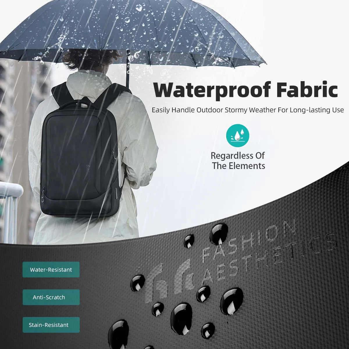 17-Inch Waterproof Laptop Backpack Black