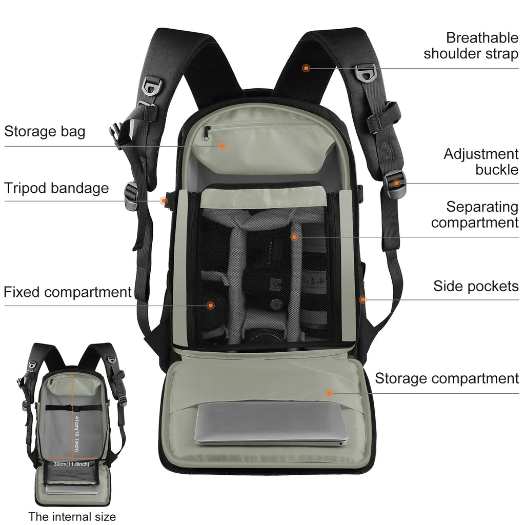 Dual Shoulder Camera Backpack with Rain Cover Black