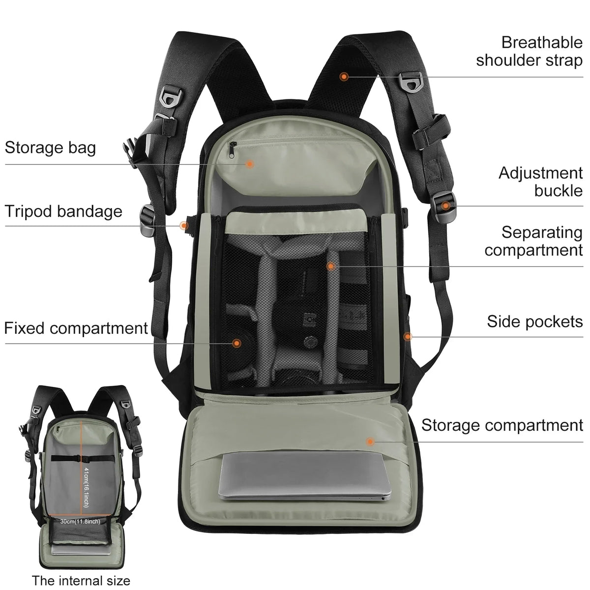 Dual Shoulder Camera Backpack with Rain Cover Black