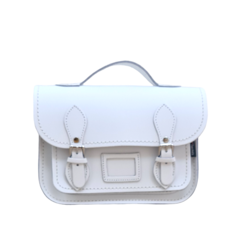 Midi satchel i læder - hvid