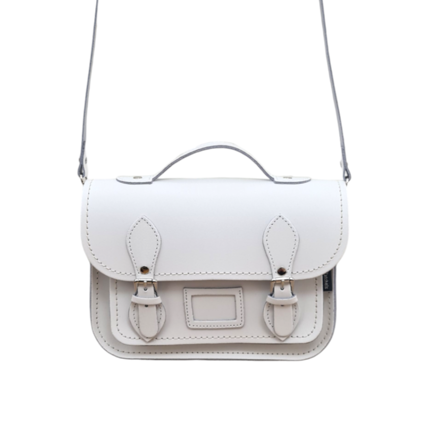 Midi satchel i læder - hvid