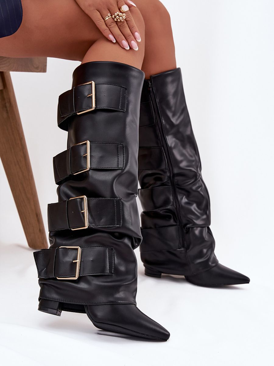 Lang hælstøvle - sort
