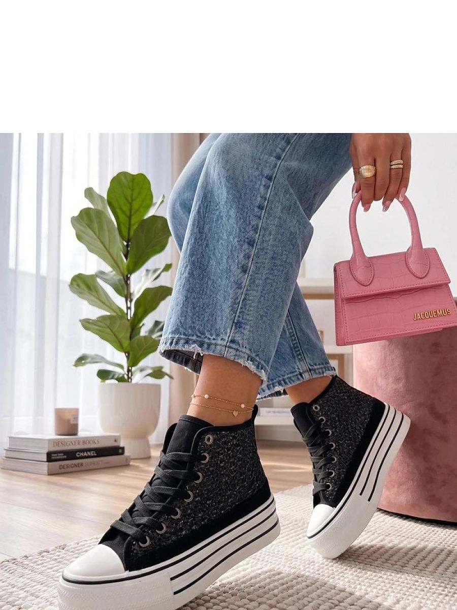 Platform-sneakers i stof - sort
