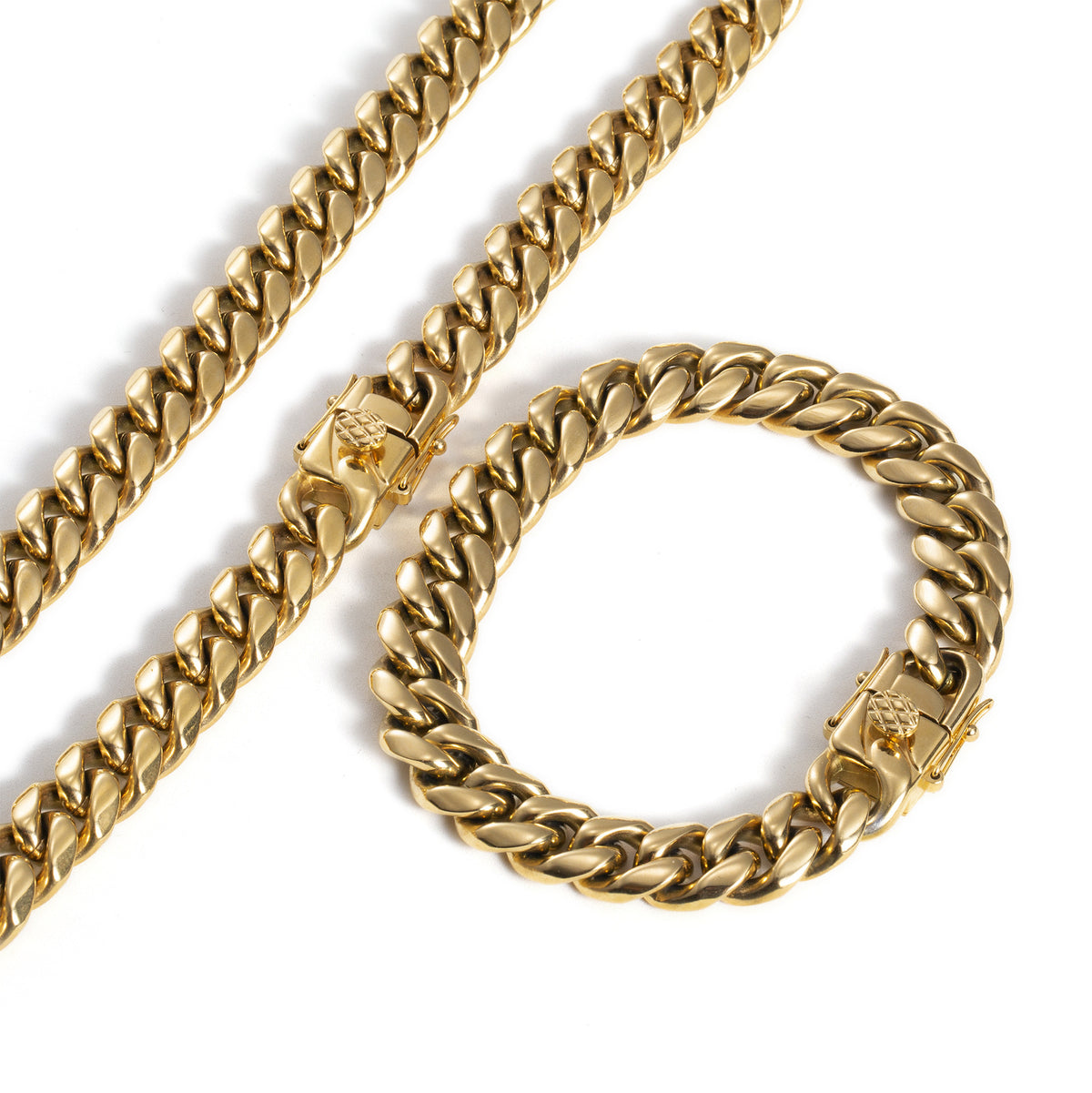 Guldfarvet Cuban-halskæde med panserled – 14 mm, 60 cm