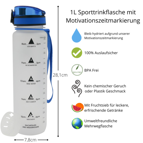 Sportvandsflaske 1 liter med tidsmarkering