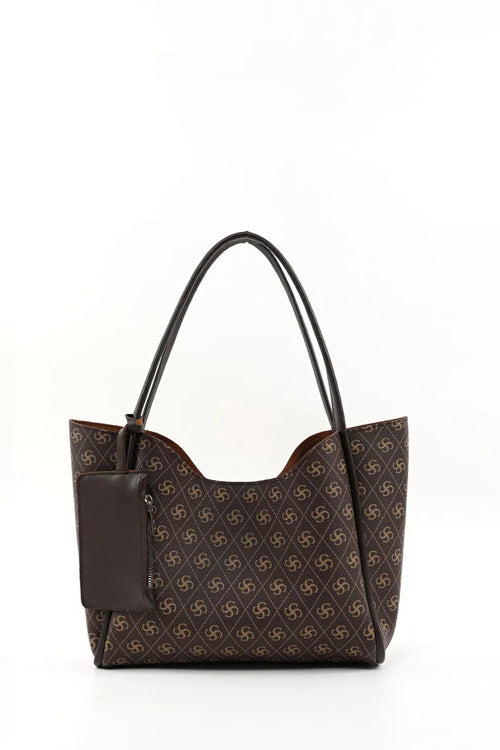 SHK108 brun dametaske med monogram, kosmetiktaske og pung