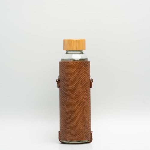Glasvandsflaske med læderholder - 500 ml