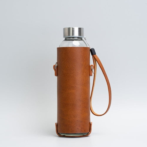 Glasvandsflaske med læderholder - 500 ml