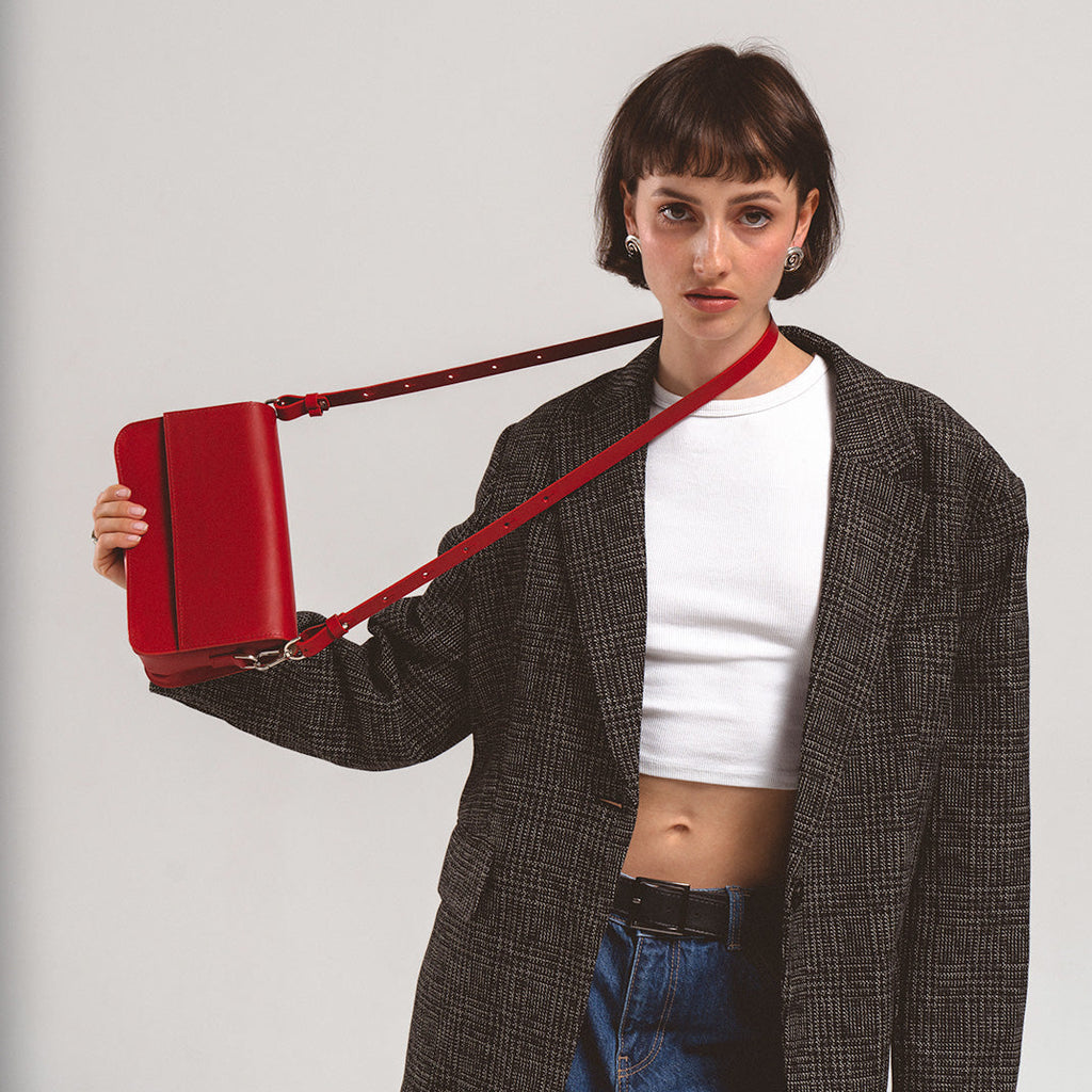 Leather Shoulder Bag - Curie  (Camel)