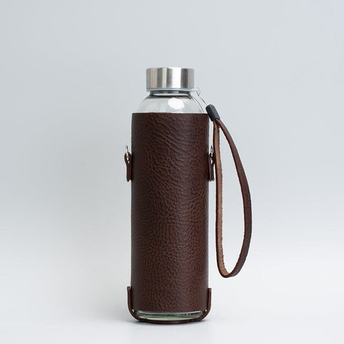 Glasvandsflaske med læderholder - 500 ml