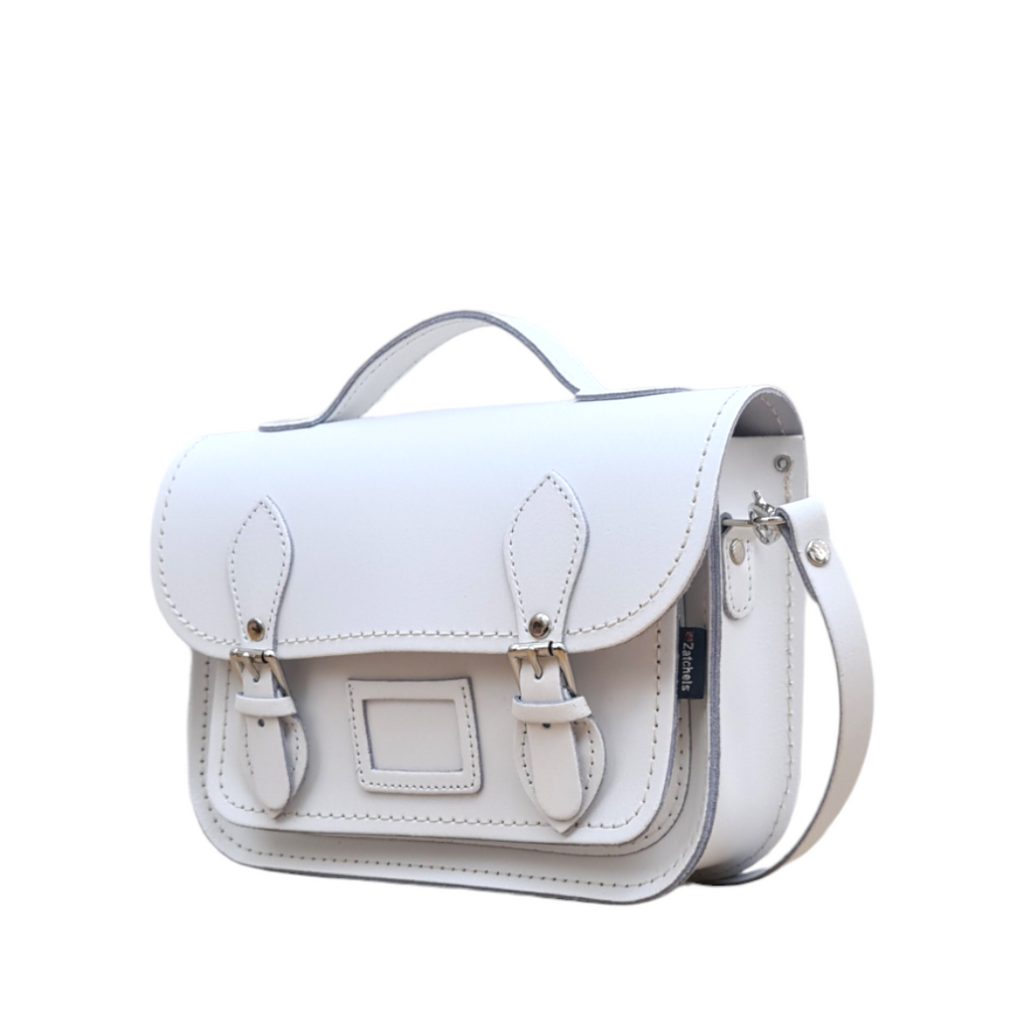 Midi satchel i læder - hvid