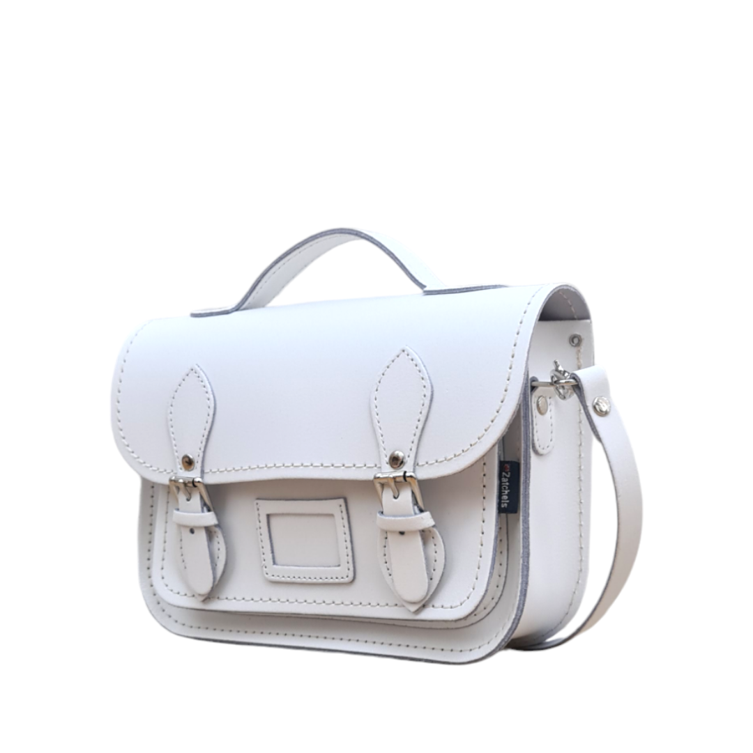 Midi satchel i læder - hvid