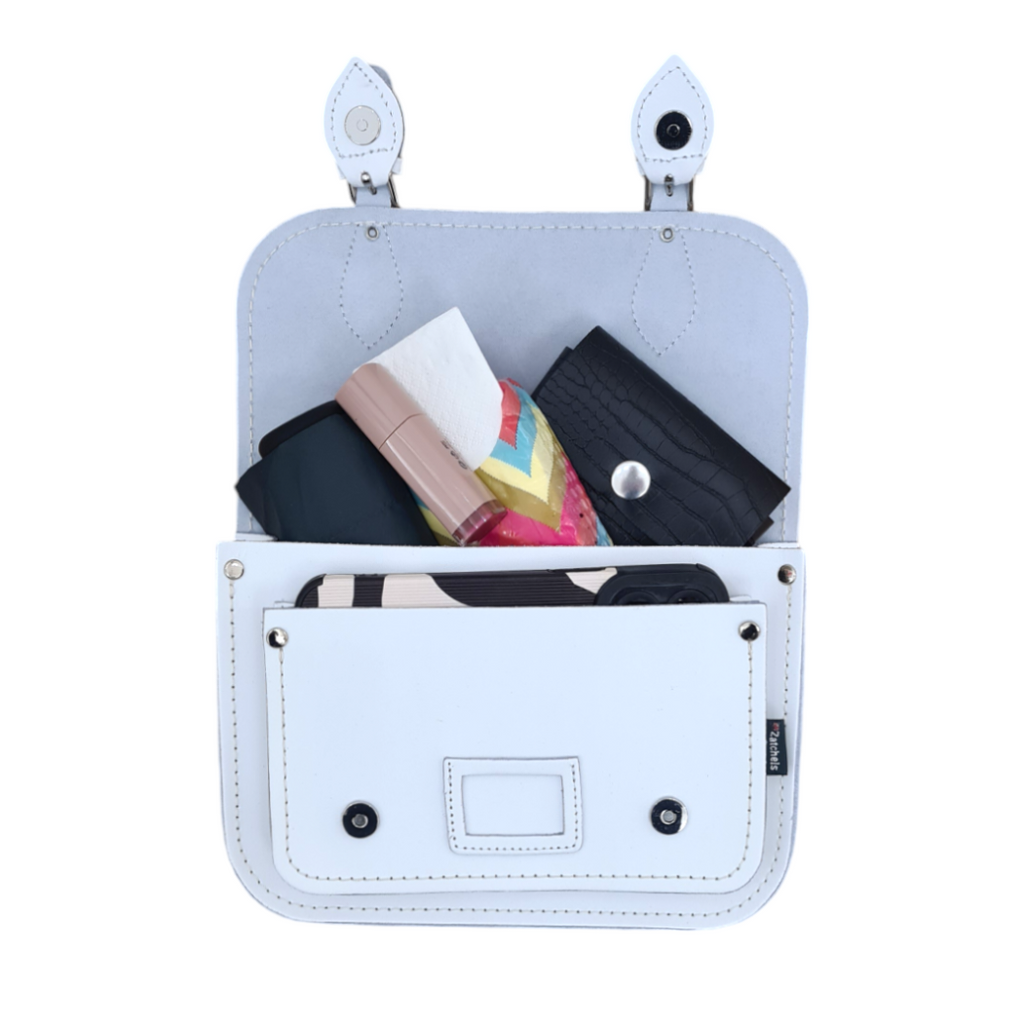 Midi satchel i læder - hvid
